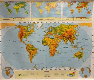 Mapas escolares pull down mundo de 2 camadas. Vintage, Salvado, Antigo, Antigo. - Imagem 1 de 4