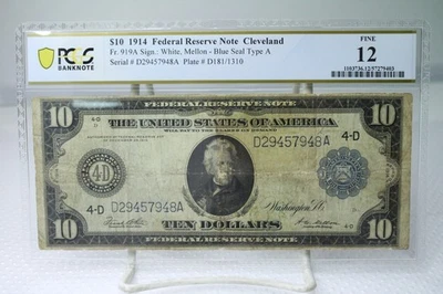 1914 $10 Federal Reserve Note Cleveland Fr.919A PCGS 12 No Comment #7948 - Image 1 of 2