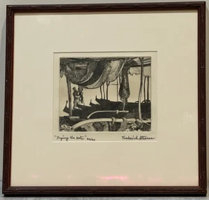 Etching titled "Drying the nete" by Artist Frederic Wainwright Stearns  40/40, - Picture 1 of 14