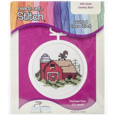 Barn Mini Counted Cross Stitch Kit 2.5" Round 18 Count - Image 1 of 3