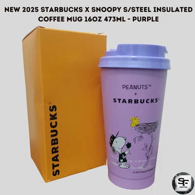 Nueva taza de café Starbucks X Snoopy 2025 con aislamiento de acero S/16 oz 473 ml - púrpura Foto 1 de 4