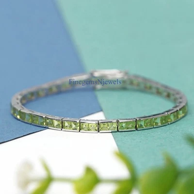 Natural Peridot Gemstones with 925 Sterling Silver Men's Gift Bracelet #9 - Image 1 of 4