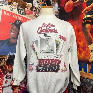Vintage 2001 St. Louis Cardinals Crewneck MLB Wild Card White USA Sz Medium - Picture 1 of 6