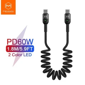 For Samsung Huawei Mcdodo QC4.0 LED Retractable Car Spring USB C to Type C Cable - Picture 1 of 12