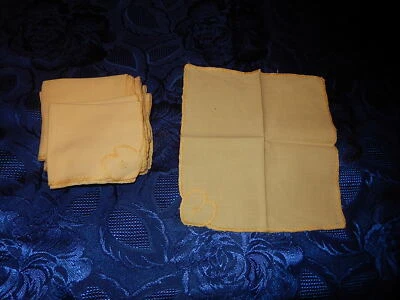 12 SERVIETTES A THE JAUNES ANCIENNES EN LIN 21 X 21 BRODERIE  - Photo 1/4