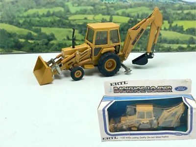 VTG 1/32 Ertl #1456 Ford 555 Backhoe Loader Yellow Construction Die Cast In Box - Image 1 of 4