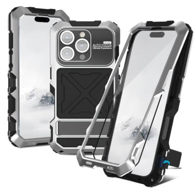 Easy Install Shockproof Rugged Metal Case Cover with Tempered Glass for iPhone - Image 1 of 4
