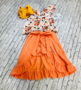 Floral Highland Cow girls outfit with Hairbow - Picture 1 of 3