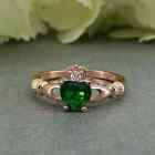 3ct Heart Cut Lab-created Green Emerald Women's Ring In 14k Rose Gold Finish