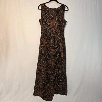 DANA BUCHMAN Y2K Whimsigoth Brown/Black Floral SILK Faux Wrap Tie Dress Size 10. - Image 1 of 4