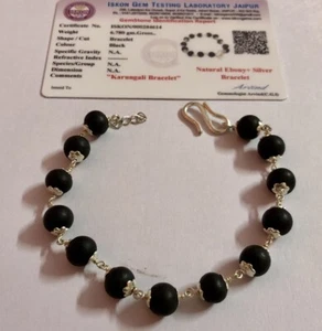 Lab Certified + 925 Silver + Original Ebony 8 mm Beads Karungali Bracelet 8 "+ - Picture 1 of 5