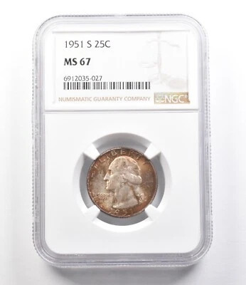 1951-S Washington Quarter MS67 NGC Beautiful Tone *2601 - Image 1 of 3