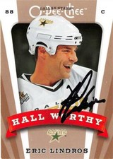 Eric Lindros autographed hockey card (Stars) 2006 O Pee Chee #649 Hall Worthy