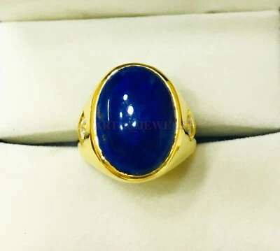 Natural Lapis Lazuli Gemstone with Gold Plated 925 Sterling Silver Ring #1025 — 第 1/4 张图片