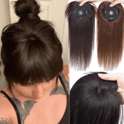 Small Hair Pieces Clip In Human Hair Toppers Wig with Bangs For Thinning Hair US - Image 1 of 4