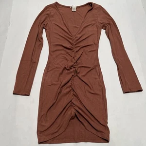 Bozzolo Womens Ribbed V-Neck Ruched Stretchy Mini Dress Pink Size Small - Picture 1 of 11