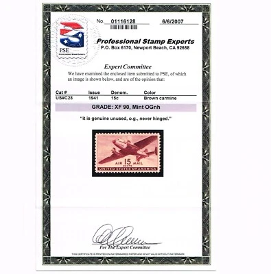 EXCEPTIONAL GENUINE SCOTT #C28 MINT PRISTINE OG NH PSE CERT GRADED XF-90 - Image 1 of 3