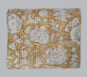 Indian Hand Block Print Kantha Quilt Bedspread Bedding Blanket Kantha Throw Gudr - Picture 1 of 7