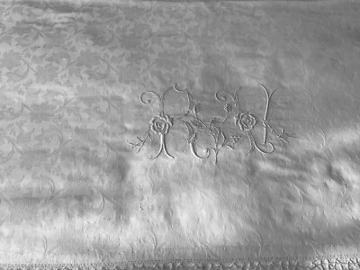 LINGE ANCIEN Grand Couvre Lit Mariage Damassé De Soie BRODÉ Double Monogramme RV - Photo 1/4