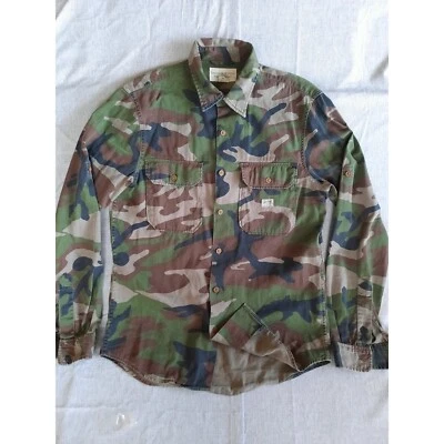 Camisa Denim & Supply Ralph Lauren Hombres Mediana Camuflaje Militar Verde Botón Foto 1 de 4