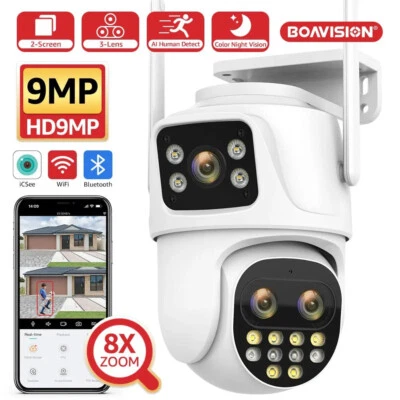 BOAVISION 3 Lens HD 9MP WiFi IP Camera Wireless Outdoor CCTV PTZ Home Security IR Camera