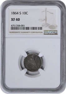 1864-S Liberty Seated Silver Dime EF40 NGC - Picture 1 of 4