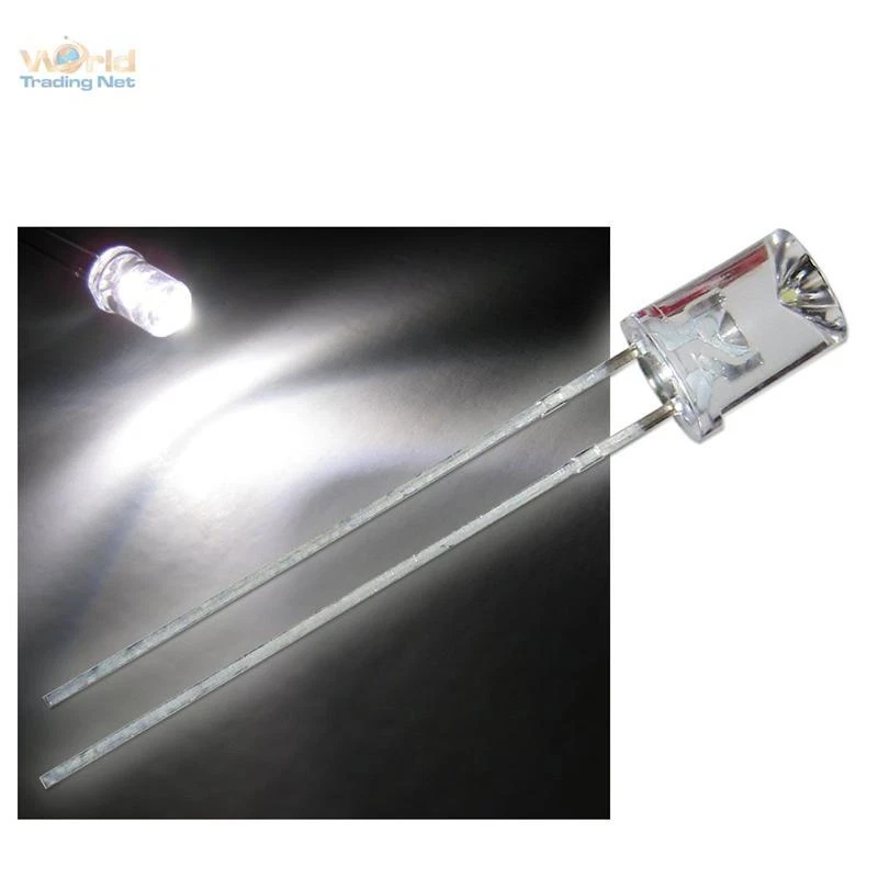 100 X LED 5mm Wasserklar Linse konkav - Warm-weiss