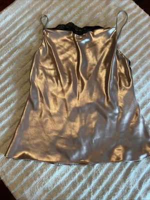 Zara Satin Spaghetti Strap Draped Bust Sexy Light Taupe Brown Tank Top Size L - Image 1 of 4