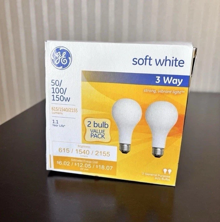 GE Soft White 50/100/150 vatios bombillas de 3 vías paquete económico 2 bombillas A21 Foto 1 de 1