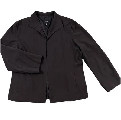 Chaqueta Blazer Eileen Fisher Grande Frente Abierto Morado Oscuro Marrón Mezcla de Lana Carrera Foto 1 de 4