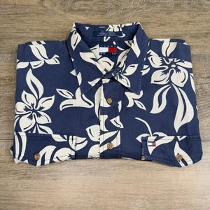VTG Tommy Hilfiger Mens Floral Hawaiian Shirt (L/XL) Blue Cotton Excellent F1 - Picture 1 of 17