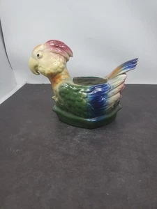 Vintage Ceramic Bird Parrot Cockatoo Planter 6" Tall - Red Blue Green Feathers - Picture 1 of 8