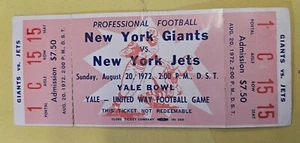 NY GIANTS VS. NY JETS YALE BOWL TICKET STUB AUG. 20, 1972 - Picture 1 of 2