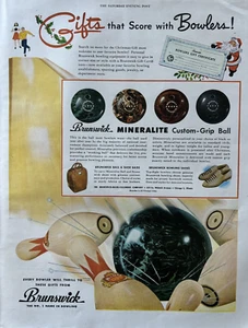 1947 Brunswick Bowling Ball Custom Grip Mineralite Shoes Gifts Vintage Print Ad - Picture 1 of 1