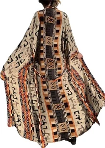New Boho Aztec Tribal Print Kimono Duster Maxi Cardigan One size Boho Top New - Picture 1 of 5