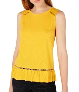 Maison Jules Top Tank Ruffle Hem Eyelet Lace Golden Yellow Sz XS NEW NWT 394 - Picture 1 of 1