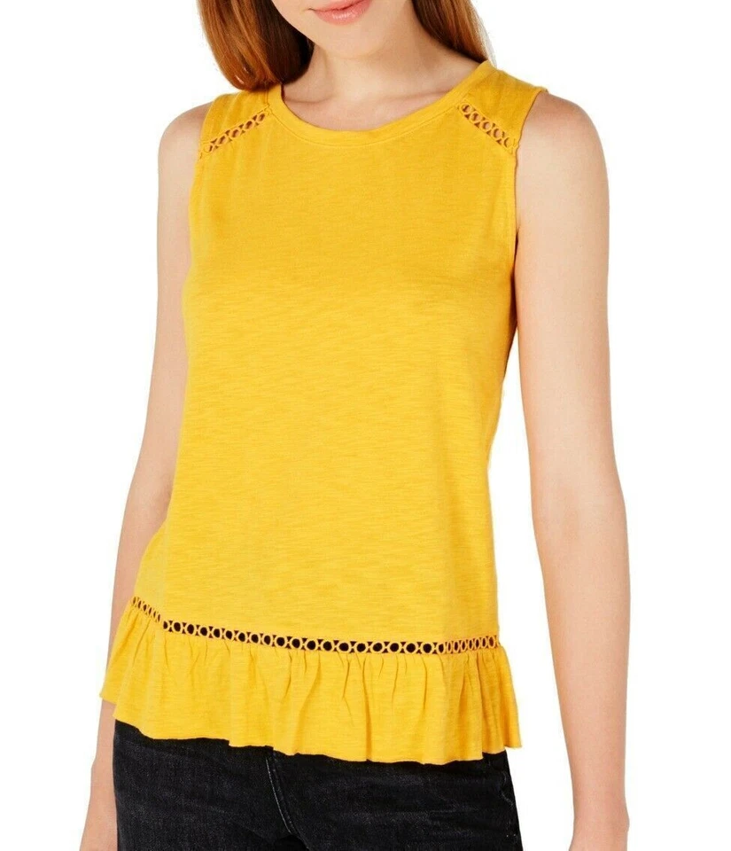 Maison Jules Top Tank Ruffle Hem Eyelet Lace Golden Yellow Sz XS NEW NWT 394 - Image 1 of 1