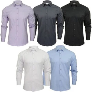 Xact Mens Long Sleeved Poplin Stretch Shirt - Slim Fit - Picture 1 of 26