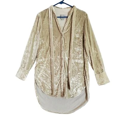 Maeve Anthropologie 女式香槟天鹅绒纽扣领带束腰外衣 2 — 第 1/4 张图片