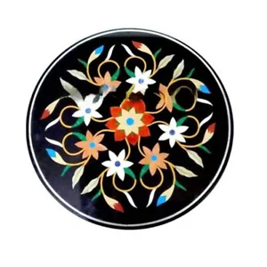 12" black Marble coffee center Table Top Inlay Pietra Dura Handmade work round - Picture 1 of 4