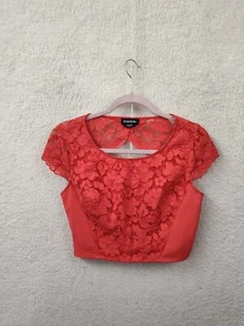 Bebe Women Top Small Red Cotton Blend Cap Sleeve Embroidered Cropped Fit Shirt - Picture 1 of 18