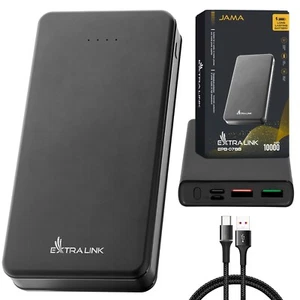 Powerbank 10000mAh Wejście USB-C Wyjście Slim Mała zewnętrzna bateria telefonu komórkowego Czarny - Zdjęcie 1 z 7