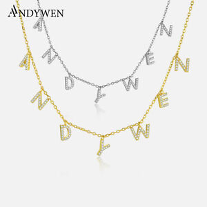 925 Sterling Silver Gold Personalized Name Pendant Necklace Alpahbet Initial