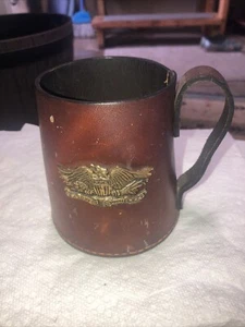 Vintage Stein Leather Bound English Mug Tankard Casing Real Hide No Metal Sleeve - Picture 1 of 5