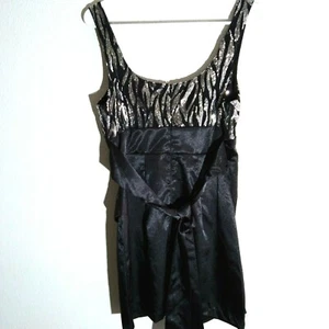 Love Tease Women's Party Dress SZ 7 Zebra Black Silver Sequin Satin Skirt Lined  - Picture 1 of 12