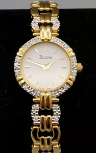 Bulova Uhr echt Diamant 98R06 Damen rund gold 23mm Swiss 4 Jewel Neu mit Etikett Vintage - Bild 1 von 16