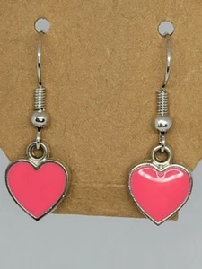 Pendientes colgantes pequeños de corazón rosa - NUEVOS - Imagen 1 de 1