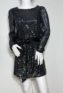 Midnight Doll Mini Dress Dark Gray Sequins Nightclub Party Size Small - Picture 1 of 5