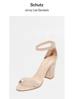 Schutz Jenny Lee Oyster Nude Leather Mid Block Heel Pump Sandal 7.5M Retail $170 - Image 1 of 4