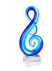 Light Blue Musical Clef Glass Sculpture Tabletop Centerpiece Home Décor 12 Inch